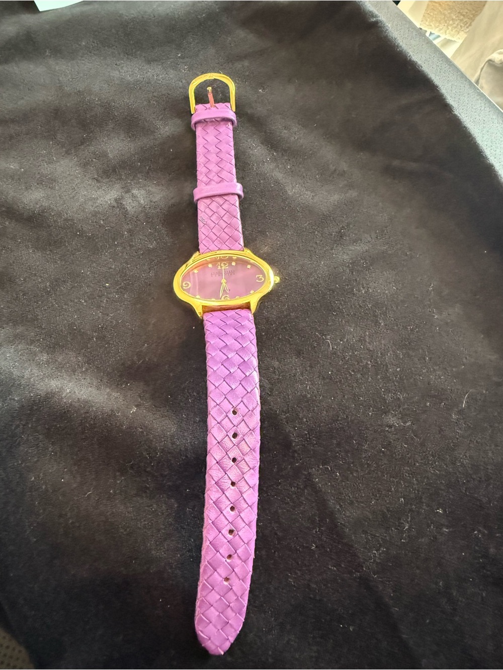 JOAN RIVERS CLASSICS Women’s Quartz Oval Gold Tone Purple Dial Leather Watch
